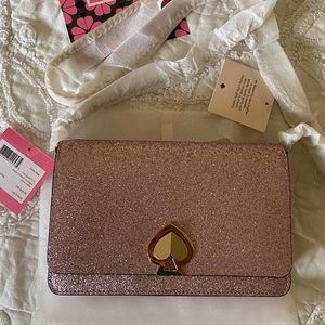 NWT Kate Spade Rose Pink Glitter Shimmer Nicola Chain Wallet Clutch
